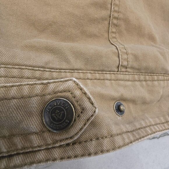 Wenven Jacket Mens Medium Khaki Field Military Utility Zip Snap Lined Canvas - Picture 7 of 15